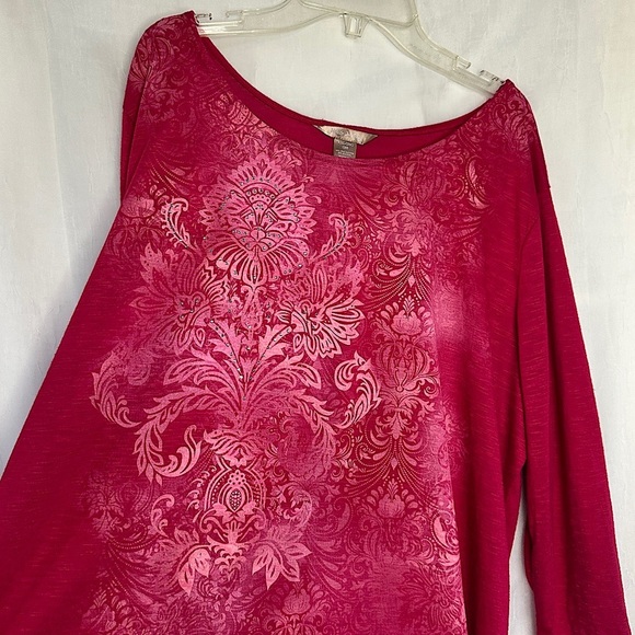 3/$20 💥 White Stag Pink Floral Burnout Print Relaxed Fit 3/4 Sleeve Blouse - Picture 13 of 17